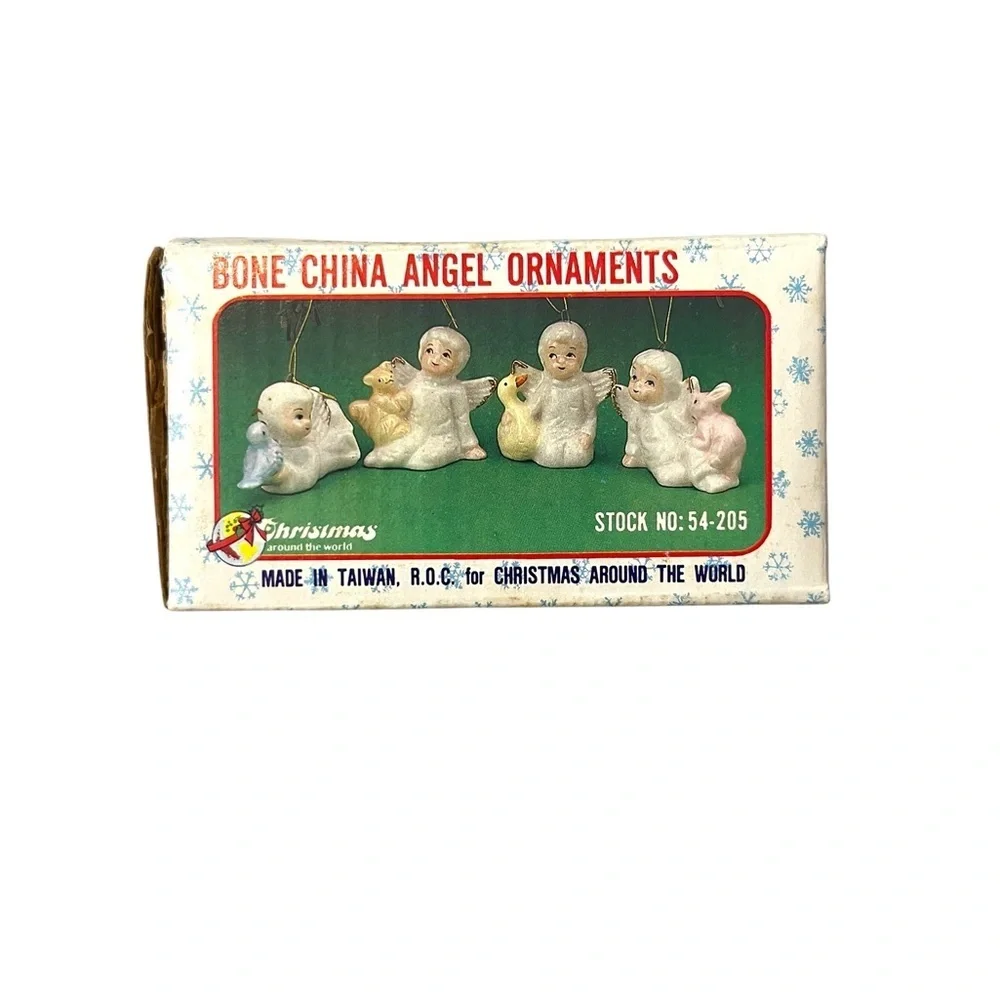 Vintage Bone China Angel Ornaments Great Condition Christmas Set Of 4- White